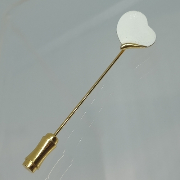 Trifari Jewelry - * vintage Crown Trifari white enamel heart stick pin brooch